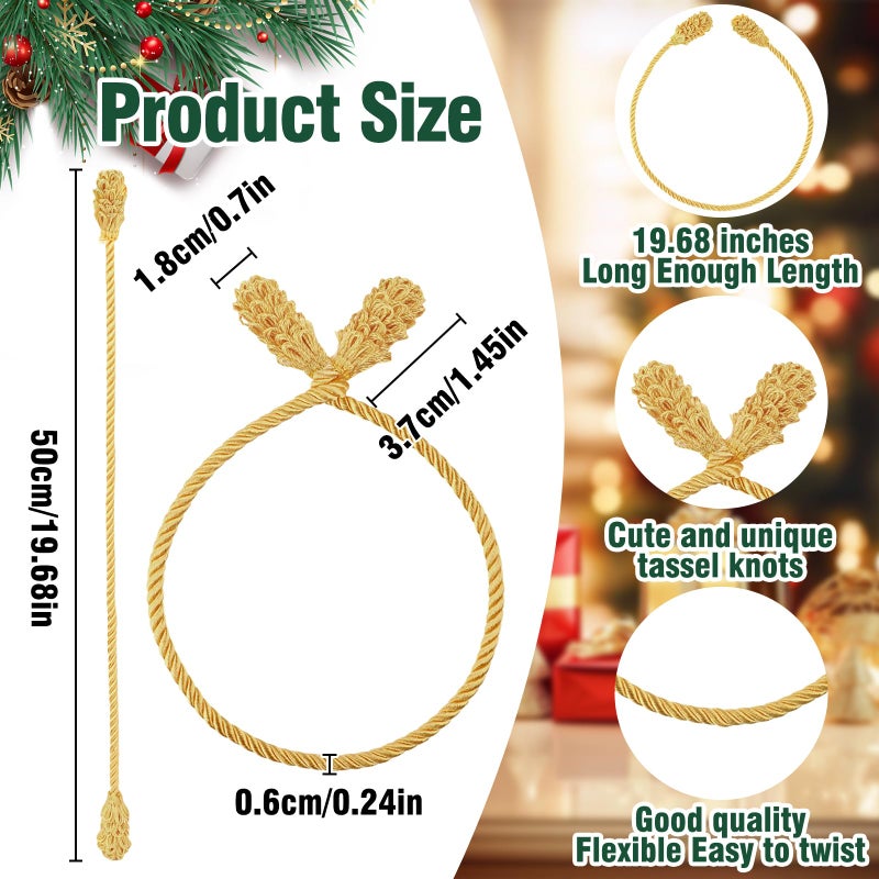 Celltestria 12 قطعة من علاقات إكليل عيد الميلاد من سيلتيستريا مقاس 50.8 سم، قابلة لإعادة الاستخدام ومرنة، إكليل عيد الميلاد، إكليل تويست من أجل درابزين درابزين الدرج، شجرة تزيين المنزل في العطلات، تغليف الحرف اليدوية (ذهبي) - Image 2